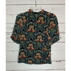 Meadow Rue By Anthropologie Women’s Size 4 Blue Floral Short Sleeve Top Blouse